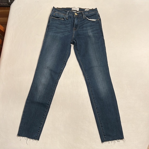 🔵 FRAME Le High Skinny Crop Blue Raw Edge Skinny Jeans - Picture 2 of 8